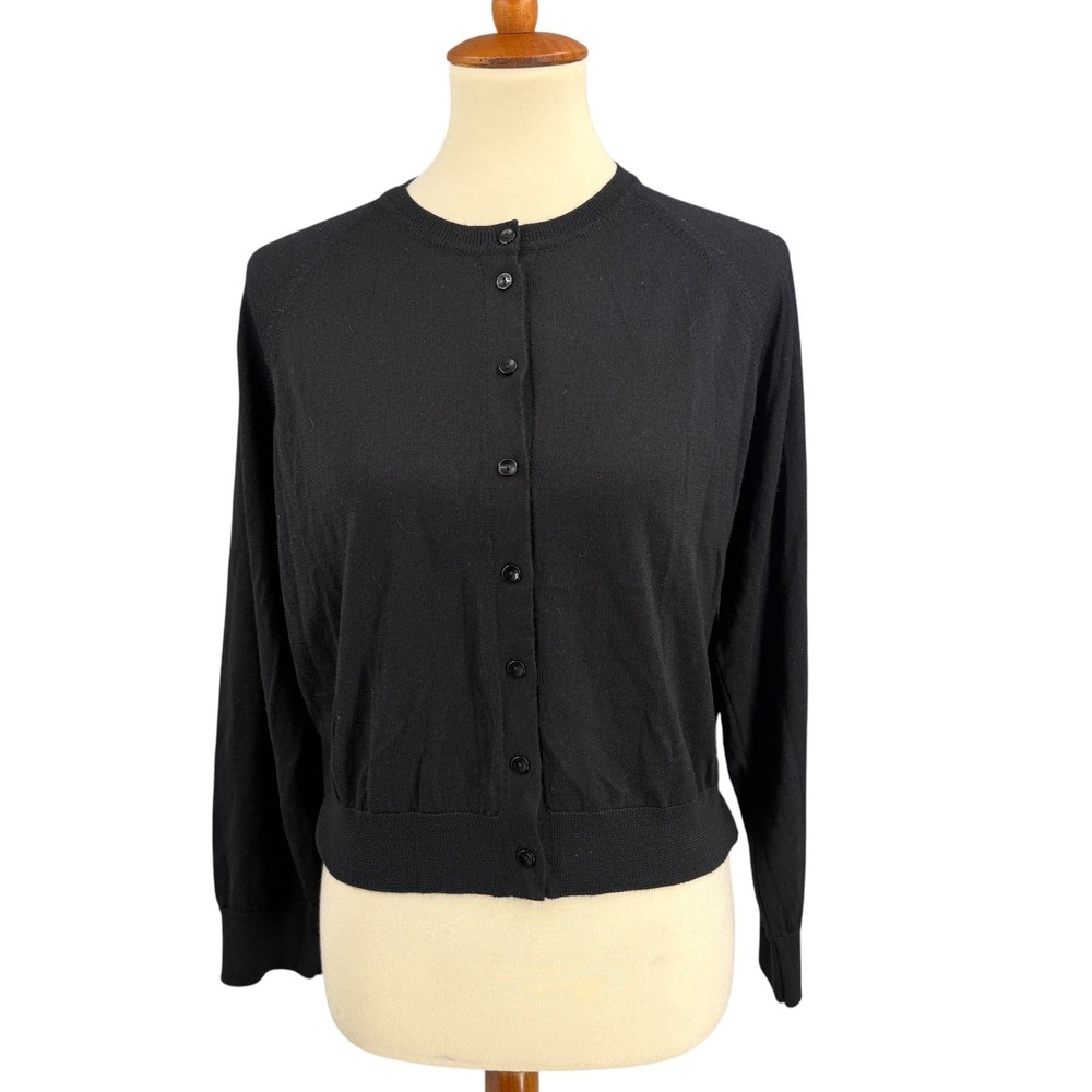Simone Rocha Cardigan Black Wool Silk Ruffle Back Button Front Size Large New